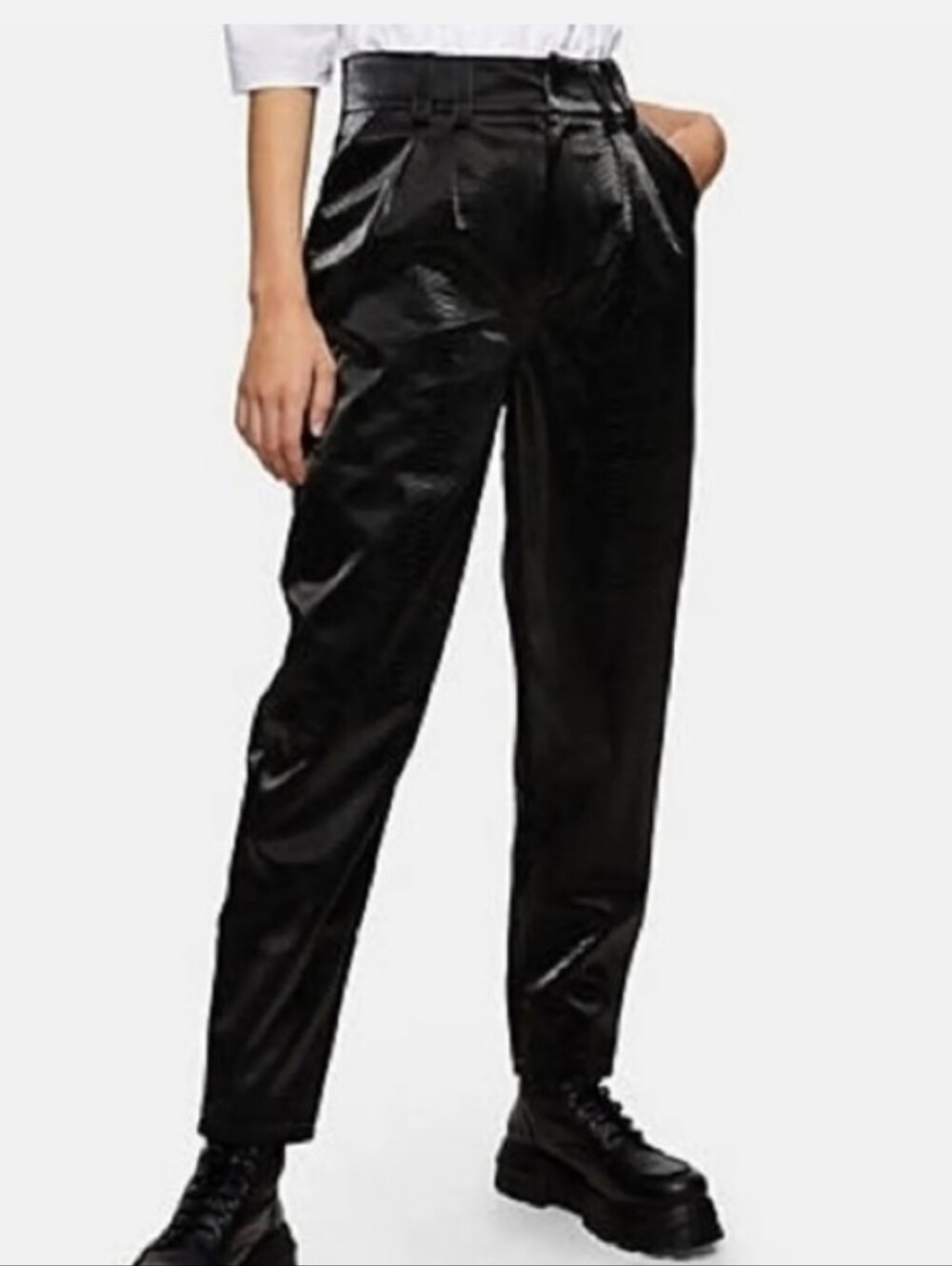 Topshop Faux Suede Pants In Black Snakeskin Pattern